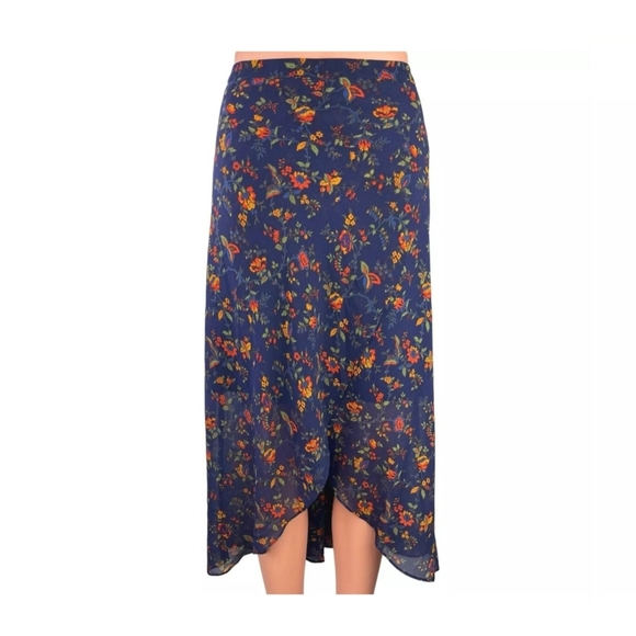Madewell Dresses & Skirts - Madewell Women's Blue Asymmetrical High low Floral Print Calf Length Skirt 6